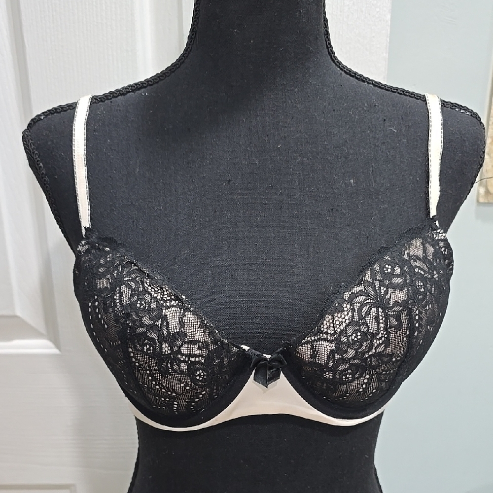 Elegant Black and Nude Lace Bra